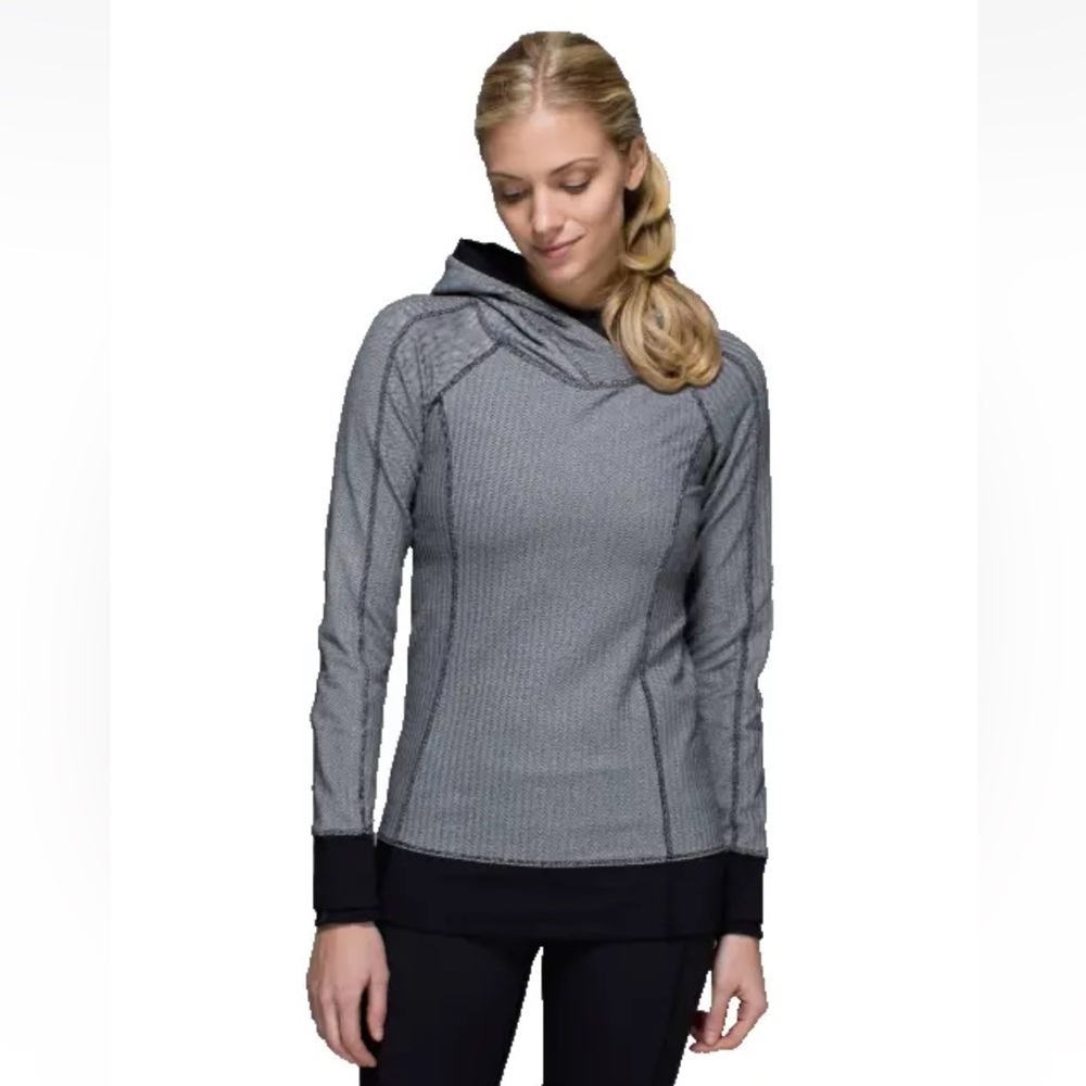 Lululemon Think Fast Hoodie Women’s 6 Heathered Herringbone Black Pullover